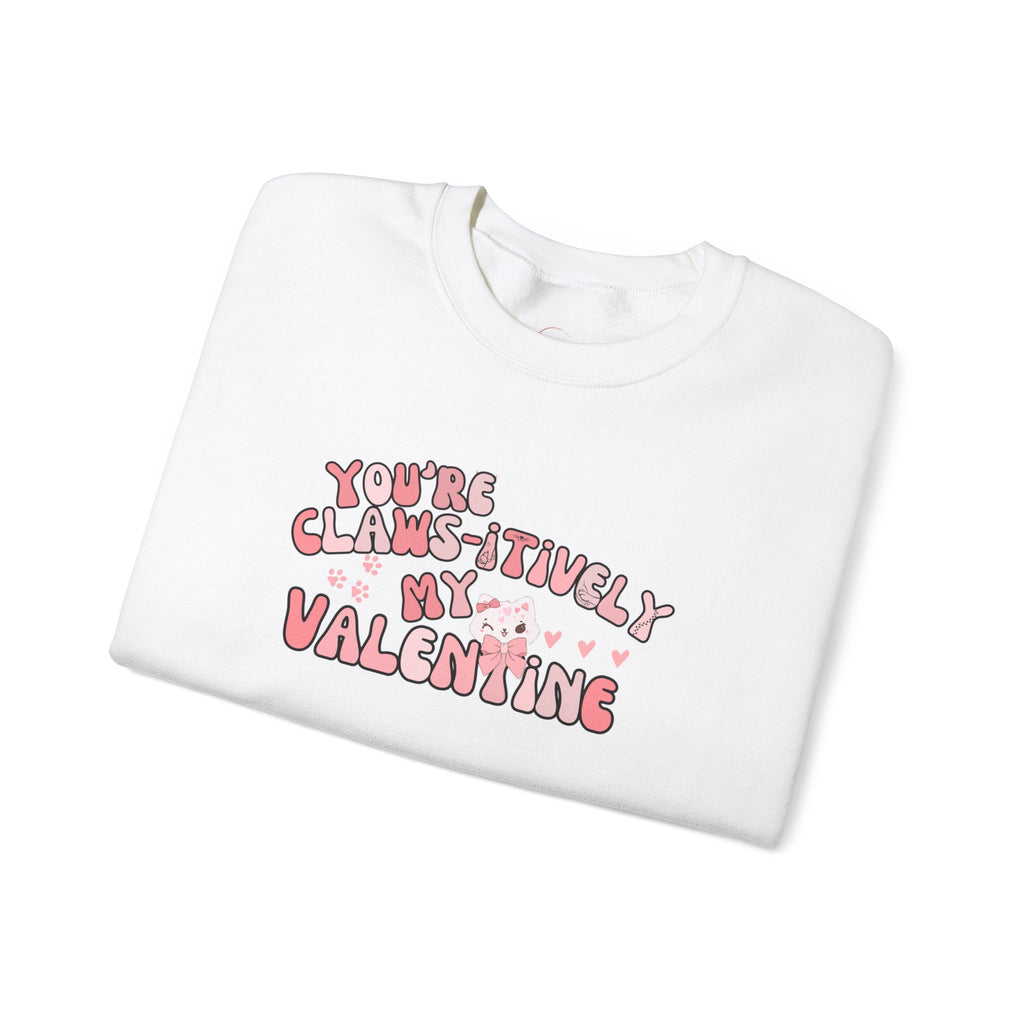 Cat Bow Valentine Unisex Sweatshirt, Claws-itively Adorable Gift, Funny Valentine's Day Jumper, Cute Kitty Lover Top, Heart Design Pullover,