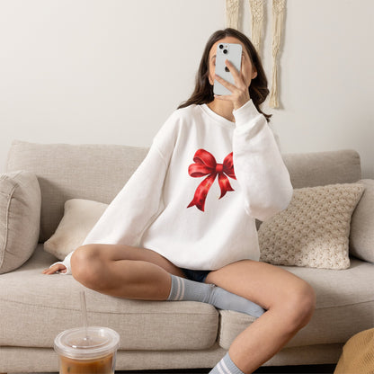 Red Ribbon Bow Crewneck Sweatshirt — Holiday Gift Sweatshirt