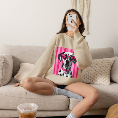 Dalmatian with Heart Sunglasses Sweatshirt — Cute Pink Pet Graphic Crewneck