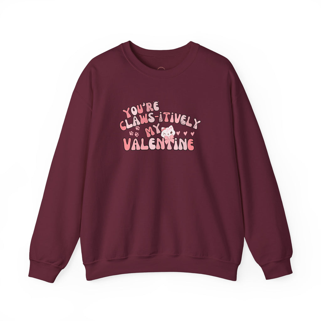 Cat Bow Valentine Unisex Sweatshirt, Claws-itively Adorable Gift, Funny Valentine's Day Jumper, Cute Kitty Lover Top, Heart Design Pullover,