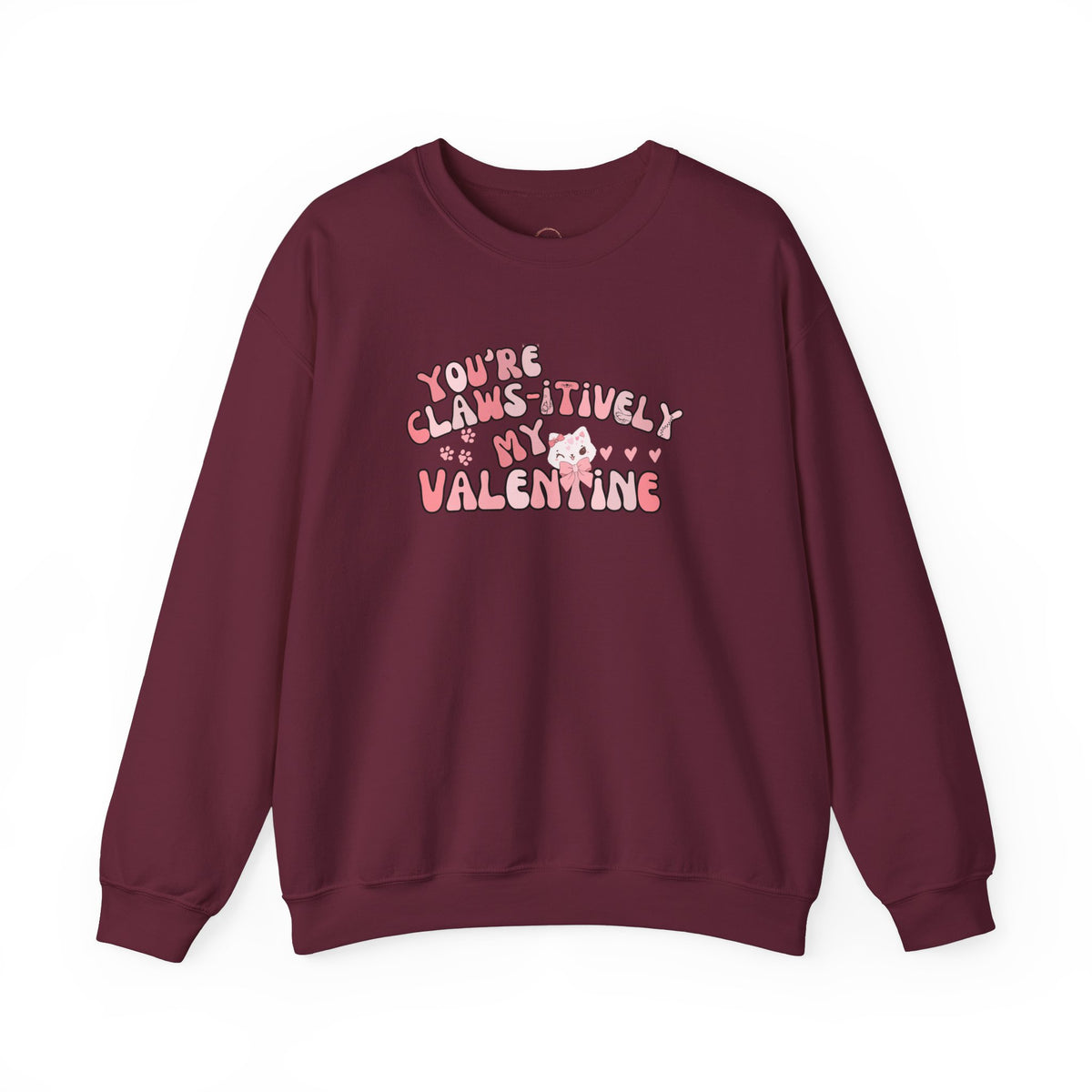 Cat Bow Valentine Unisex Sweatshirt, Claws-itively Adorable Gift, Funny Valentine's Day Jumper, Cute Kitty Lover Top, Heart Design Pullover,