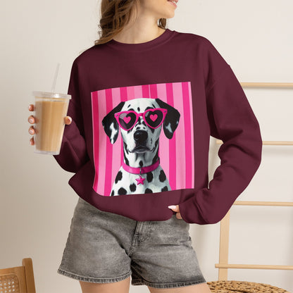 Dalmatian with Heart Sunglasses Sweatshirt — Cute Pink Pet Graphic Crewneck
