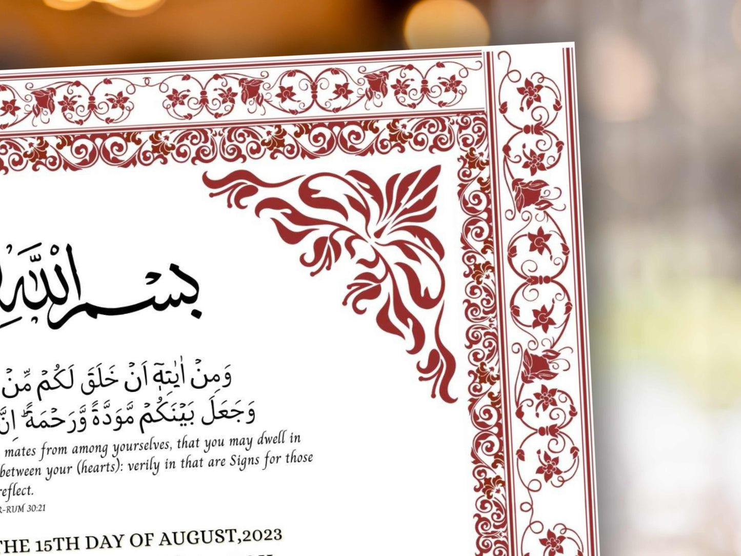 Nikkah nama Template, Contract certificate, Muslim Wedding Certificate. NN285