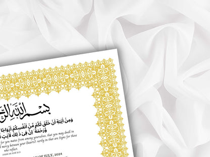 Nikkah Certificate Template, Traditional Islamic Wedding Agreement, Marriage Contract Wedding, Marriage Certificate Template, A4, A3. NN264