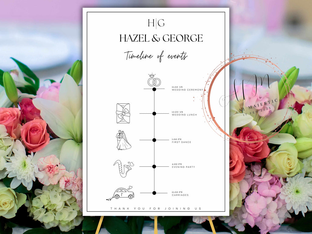 Digital Wedding Timeline Template, Wedding Planner, Printable Timeline Wedding Sign, Events Wedding Timeline Sign, Instant Download. WT31