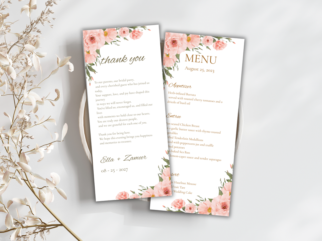 Wedding Invitation Bundle, RSVP, Thank You Card, Table Card, Menu Card, Reception Card, Details Card. WI226
