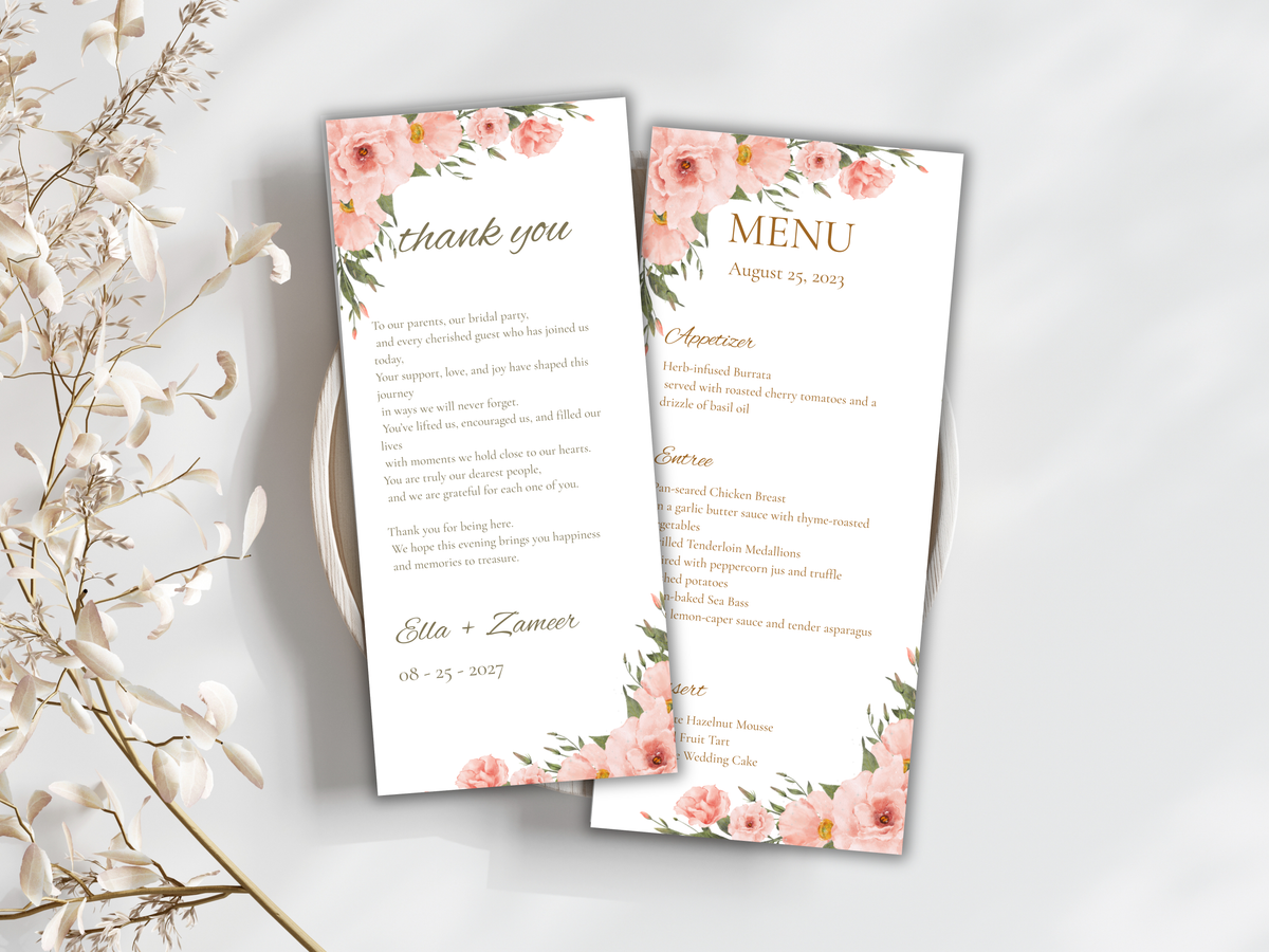 Wedding Invitation Bundle, RSVP, Thank You Card, Table Card, Menu Card, Reception Card, Details Card. WI226