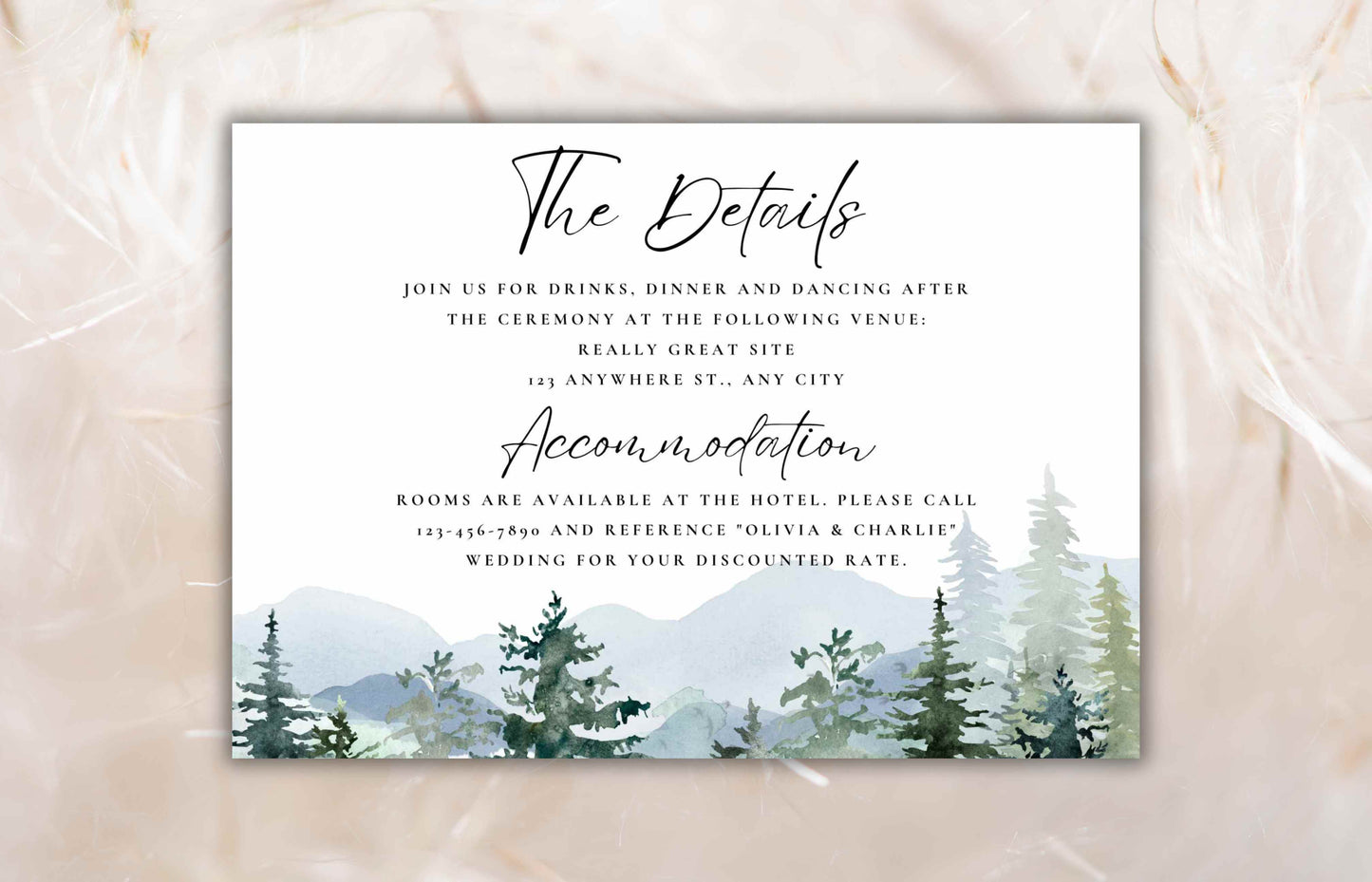 Mountain Wedding Invitation Template Set Pine Tree Wedding Suite, Details Card, Printable RSVP, Outdoor Wedding Invite. WI92