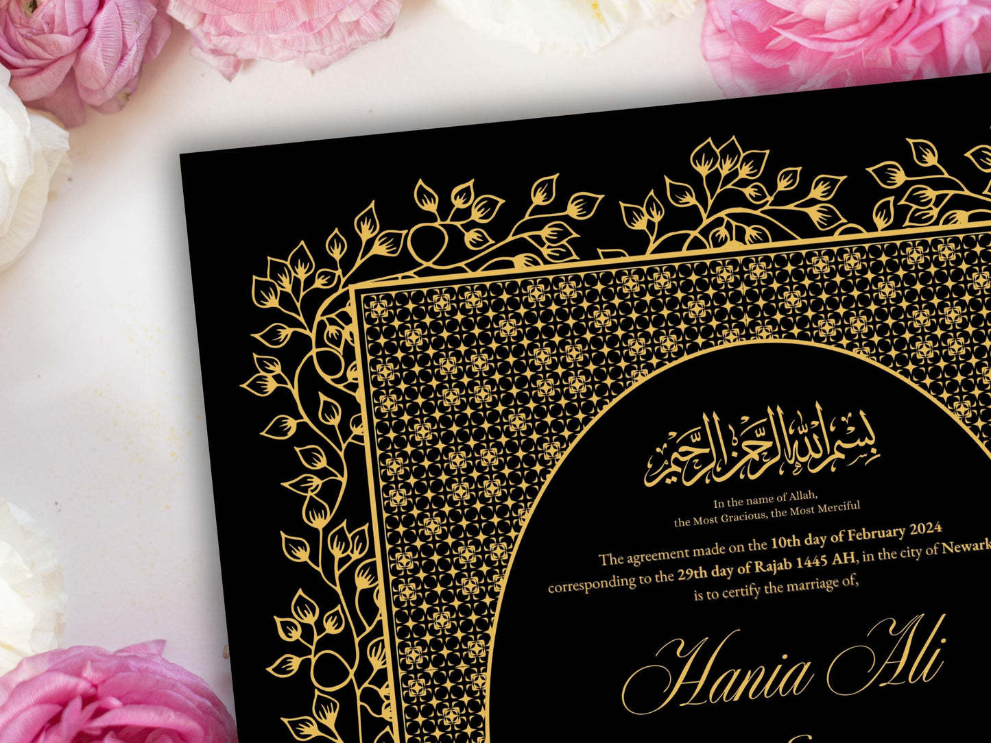 Nikkah Certificate,  Marriage Contract Template , Wedding Contract, A3/A4, Personalised Nikah Nama, Nikkah Gift, Muslim Agreement. NN224