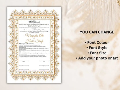 Printable Nikkah Contract, Islamic Wedding Contract, Muslim Nikkah Certificate, Personalised, A4, A3, Template, Instat Download. NN202