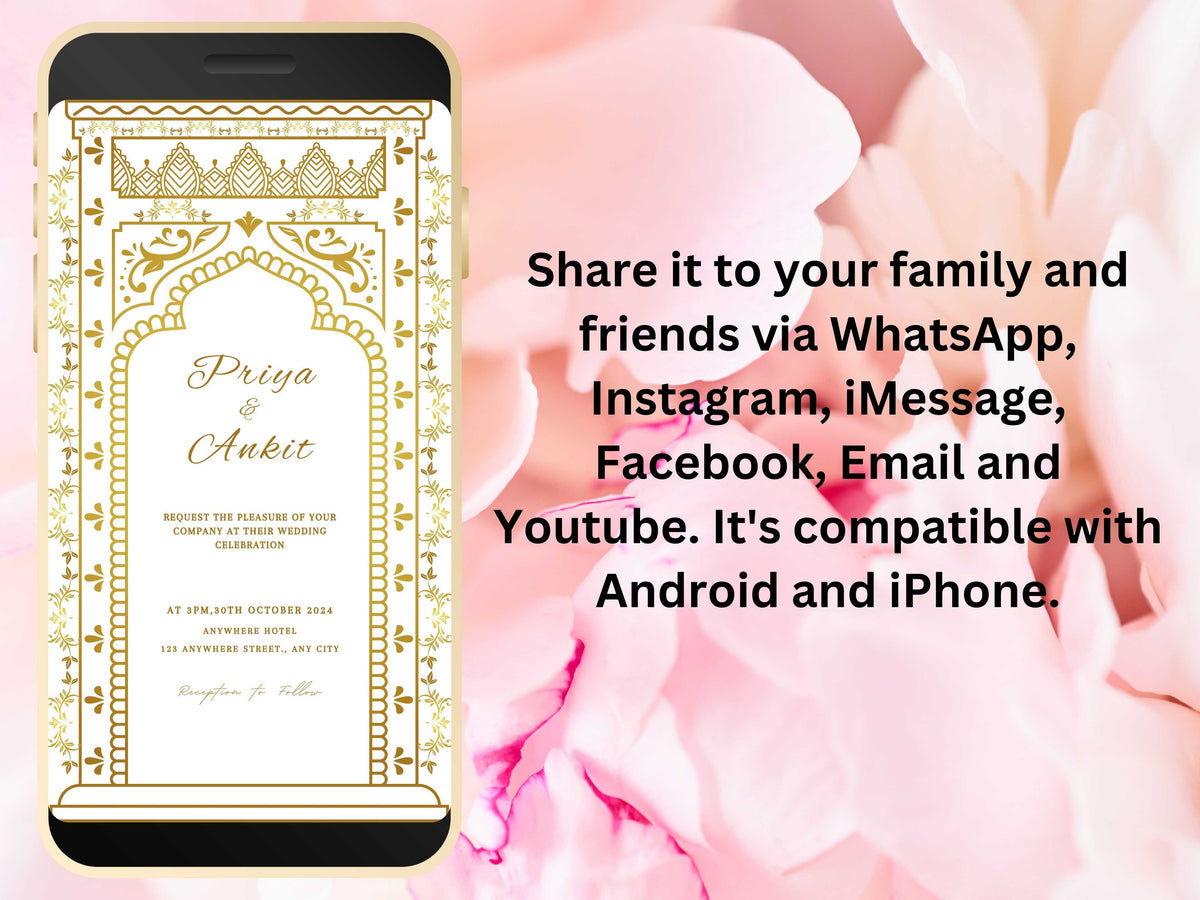 Indian Wedding Invitation, Desi Card Invite, Muslim E-Card, Animated Digital, Electric Wedding Card, South Indian Wedding. WEI27