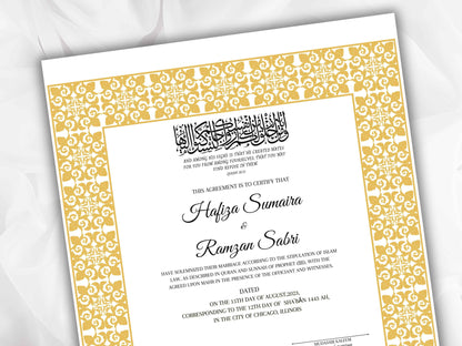 Printable Nikkah Contract Template | Islamic Marriage | PDF Muslim Marriage Contract | Authentic Islamic Wedding Sign Agreement. NN117