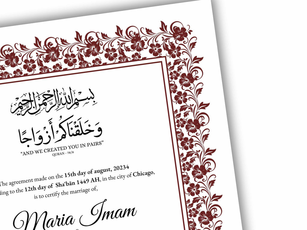 Nikkah Certificate Digital Download Personalised, A4, A3, Template, Editable, Nikkah Nama, Nikkah Contract, 273 Muslim Contract.