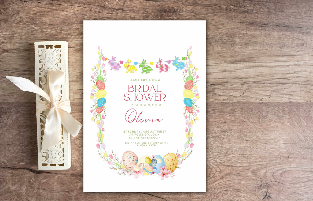 Bridal Shower Invitation Summer Template, Easter Bridal Brunch Template, Bunny Wedding Shower Invite Rustic Wedding Printable. WSB41