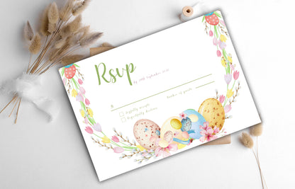 Easter Wedding Invitation Suite, Colorful Wedding Invitation Template, Editable Template, Floral invitation, Easter Wedding Bundle. WSB64