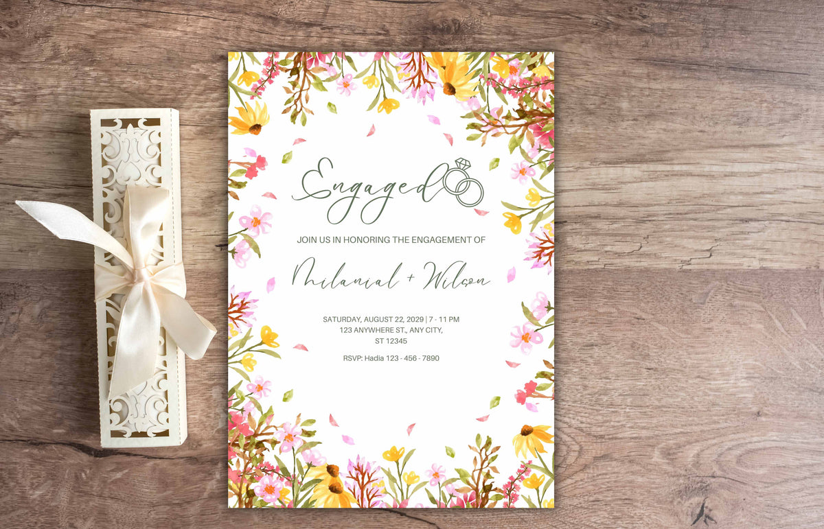 Spring Bridal Shower Invitation | Flower Wedding Shower Invite | Customizable Invitation Template | Colorful Wildflower Bridal Shower. EE117