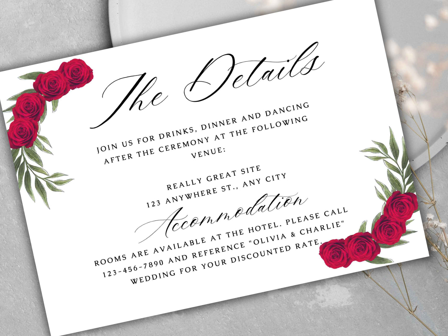 Red Rose Wedding Invitation Template , Red rose Invite, Elegant Red Rose wedding Invitation, Editable, Rsvp, Details, Digital Download.WT86