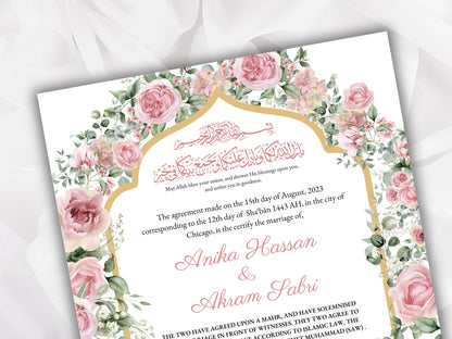 Nikkah Certificate, Muslim Nikkah Certificate, Islamic Marriage Contract Template,Pink Nikah Contract, Digital Download. NN269