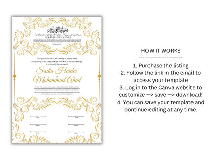 Luxury Nikkah Certificate in Pdf, Nikkah Contract Template, Traditional Islamic Wedding Agreement, Digital Download. NN197