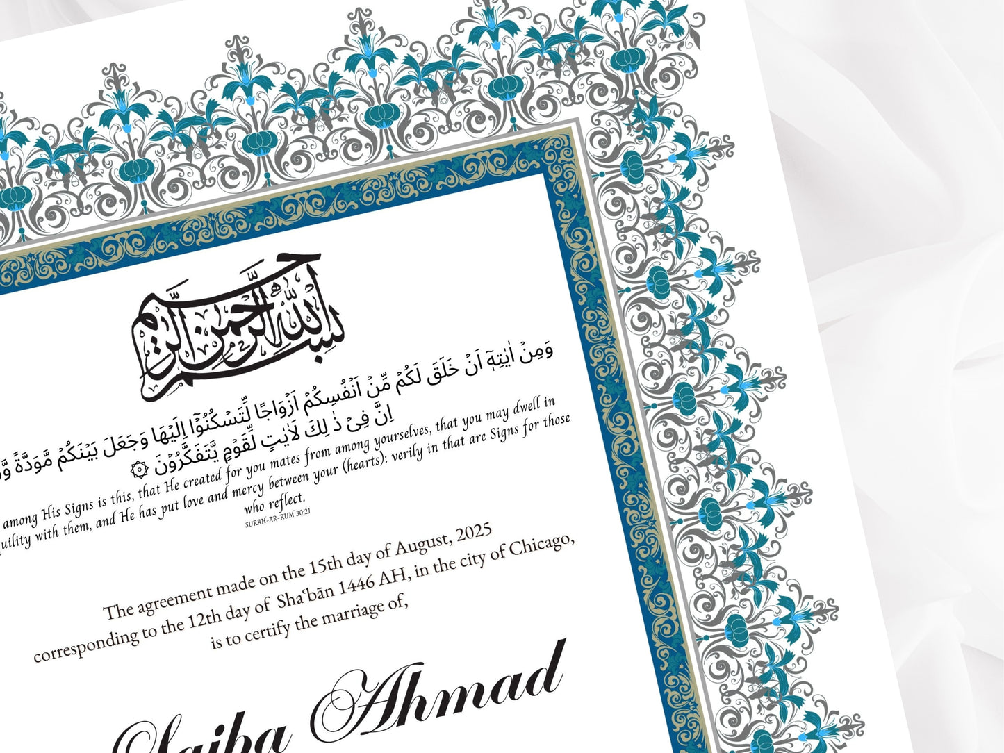 Nikkah Certificate Digital Download Personalised, A4, A3, Template, Editable, Nikkah Nama, Nikkah Contract, Muslim Contract. NN272