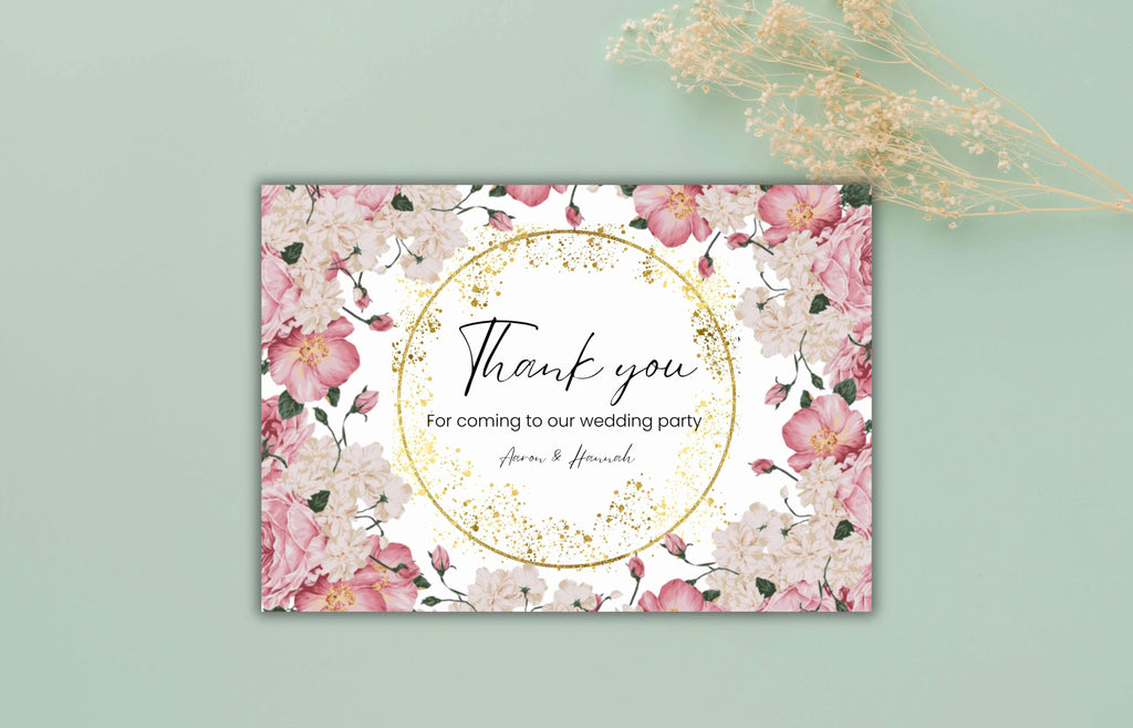 Wedding Thank You Card | DIY Card | Pink Roses Wedding Thank You Cards | Thank You Card Template | Floral Thank You Cards Download. WS43