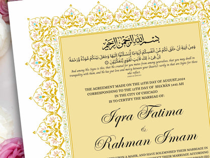 Premium Nikkah Contract , Custom Nikkah Nama | Islamic Wedding Contract, Digital, Printable Nikkah Certificate , Intricate. NT220