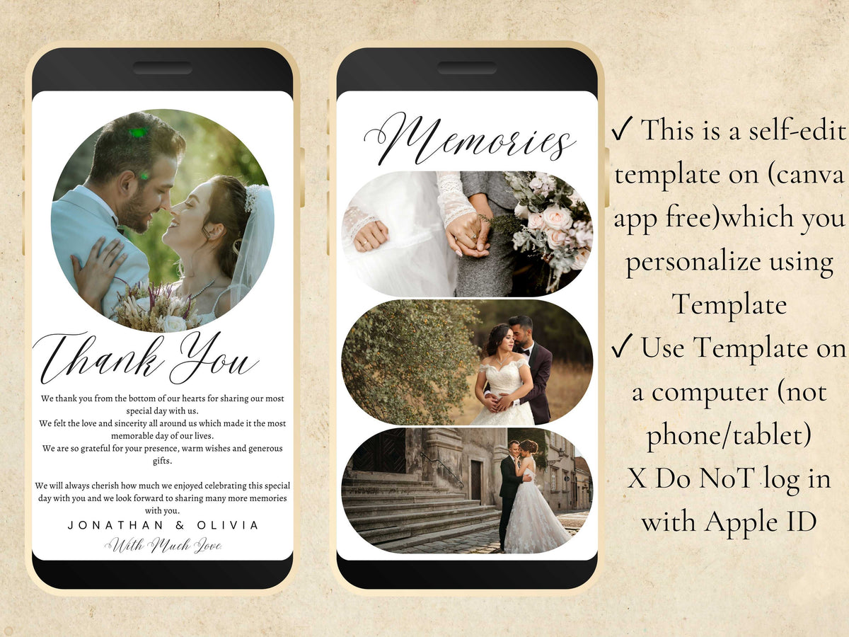Electronic Wedding Thank You Note, Digital Wedding Thank You Note, Minimalist Electronic Wedding Thank You Card Template. WEI3