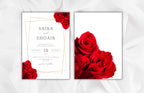 Elegant Red Rose Wedding Invitation Suite, Red Rose Wedding Invitation with Gold Frame, Printable Suite, Burgundy Editable Rsvp. WI99