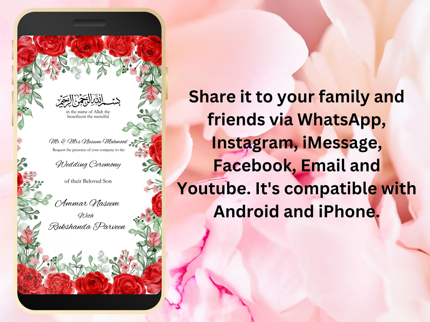 Digital Wedding Invitation, Eucalyptus Mobile Invite, Greenery invitation Template, Greenery Smartphone Evite, Mobile Invite. WEI34