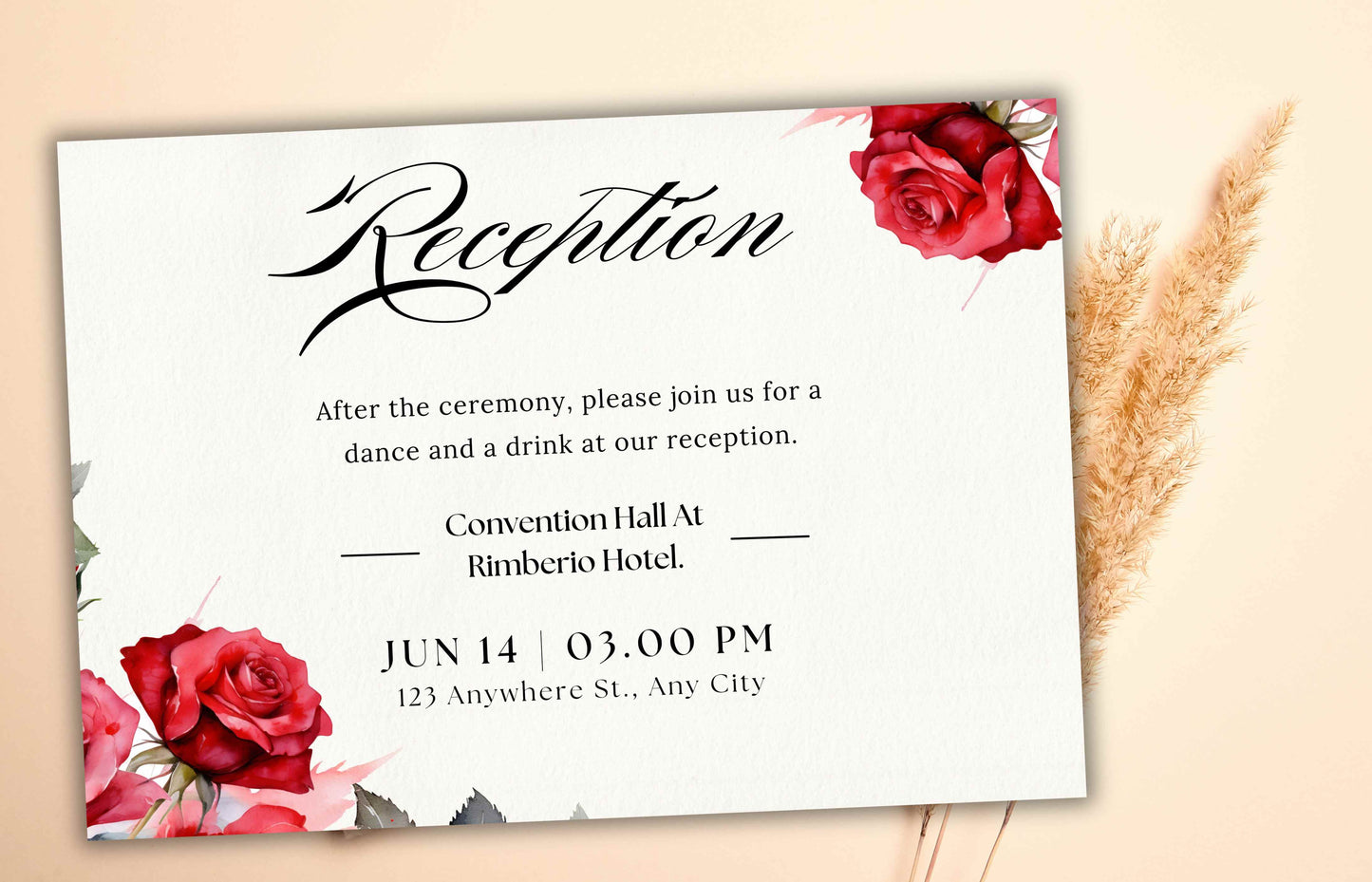 Wedding Invitation Set, Editable Red Rose Wedding , Wedding Invitation Template, Floral Invitation, Reception Card, RSVP Card, Details. WT35