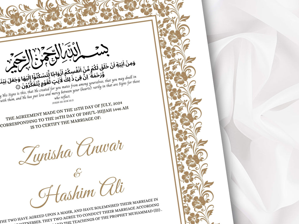 Nikkah Certificate Template, Traditional Islamic Wedding Agreement, Marriage Contract Wedding, Marriage Certificate Template, A4, A3. NN260