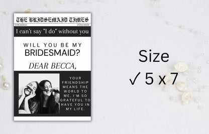 Newspaper Bridesmaid Proposal Printable, Will You Be My Bridesmaid Card Template, Bridesmaid Proposal Card, Bridesmaid Info Card. BT42