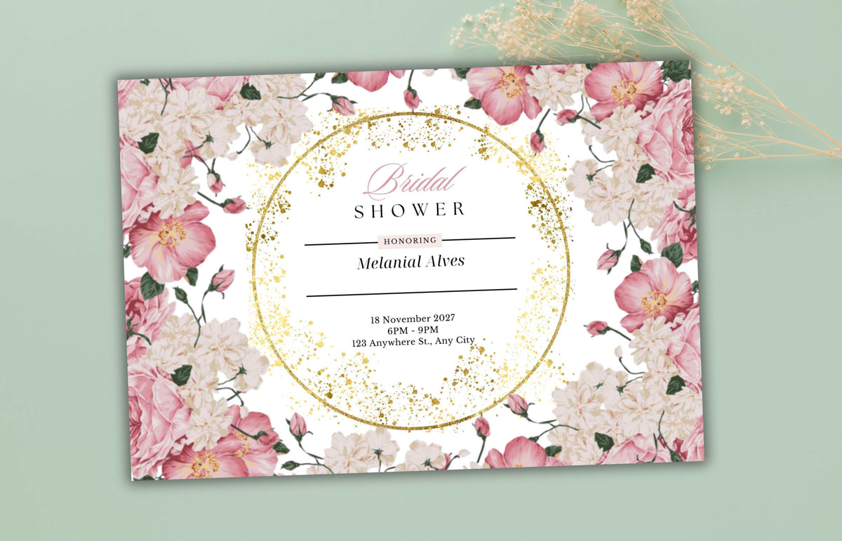 Pink Rose Bridal Shower Invitation | Floral Bridal Shower Editable Invitation Template | Wildflowers Shower Invite Printable | WS44