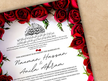 Luxury Nikkah Certificate, Premium A4 Islamic Wedding Contract, Nikkah Nama, Muslim Marriage Certificate, Personalised Names, A4, A3. NN248