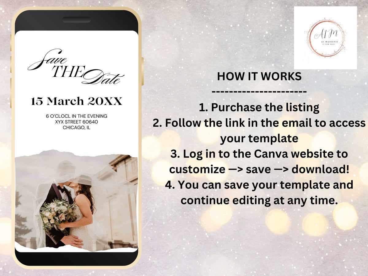 Wedding Video Invitation Suite Template, Animated Wedding Invitation with RSVP, Add Your Own Photo and Music, WEI49