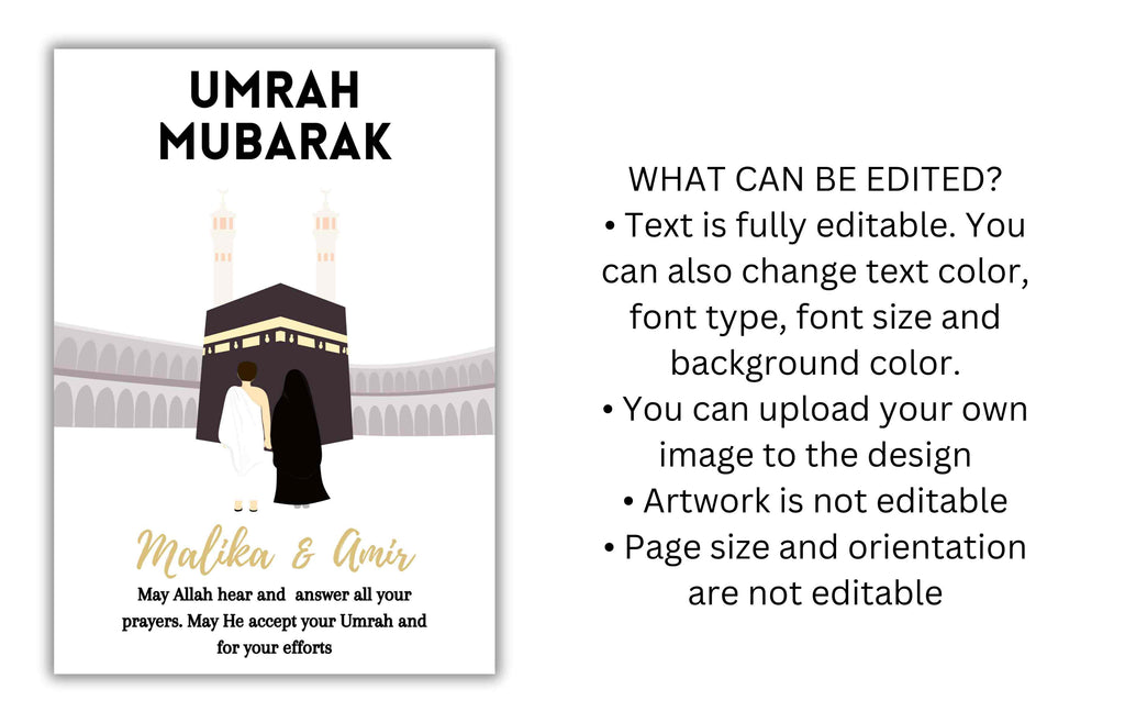 Personalized Couple Umrah Mubarak Template, Umrah Gift, Digital Print , Umrah Wishes, Editable Template, A2, A3, A4, A5, Pdf Template. UM3