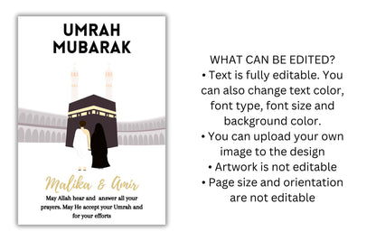 Personalized Couple Umrah Mubarak Template, Umrah Gift, Digital Print , Umrah Wishes, Editable Template, A2, A3, A4, A5, Pdf Template. UM3