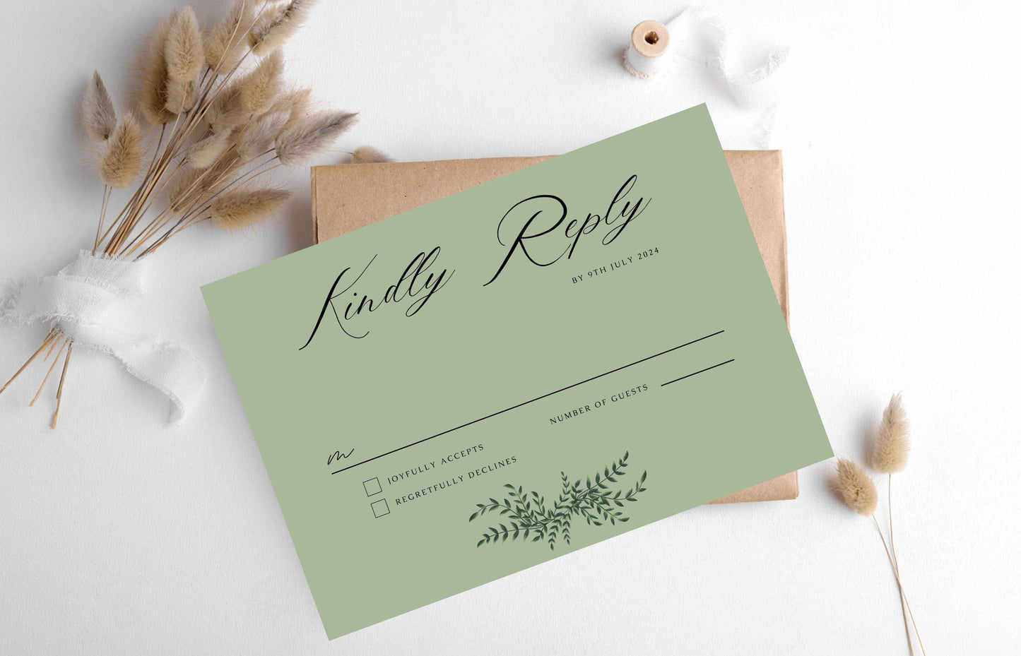 Sage Green Wedding Card, Printable Sage Wedding Invitation Template, Details Card, RSVP Card, Wedding Invitation Suite. WI69