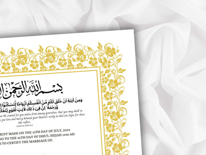 Nikkah Certificate Template, Traditional Islamic Wedding Agreement, Marriage Contract Wedding, Marriage Certificate Template, A4, A3. NN261