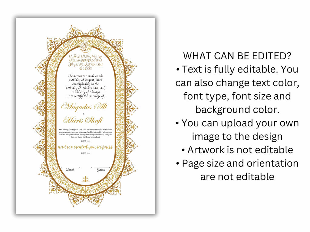 Premium Nikkah Contract | Custom Nikkah Nama | Islamic Wedding Contract | Personalized | Digital Printable Nikkah Certificate. NN203
