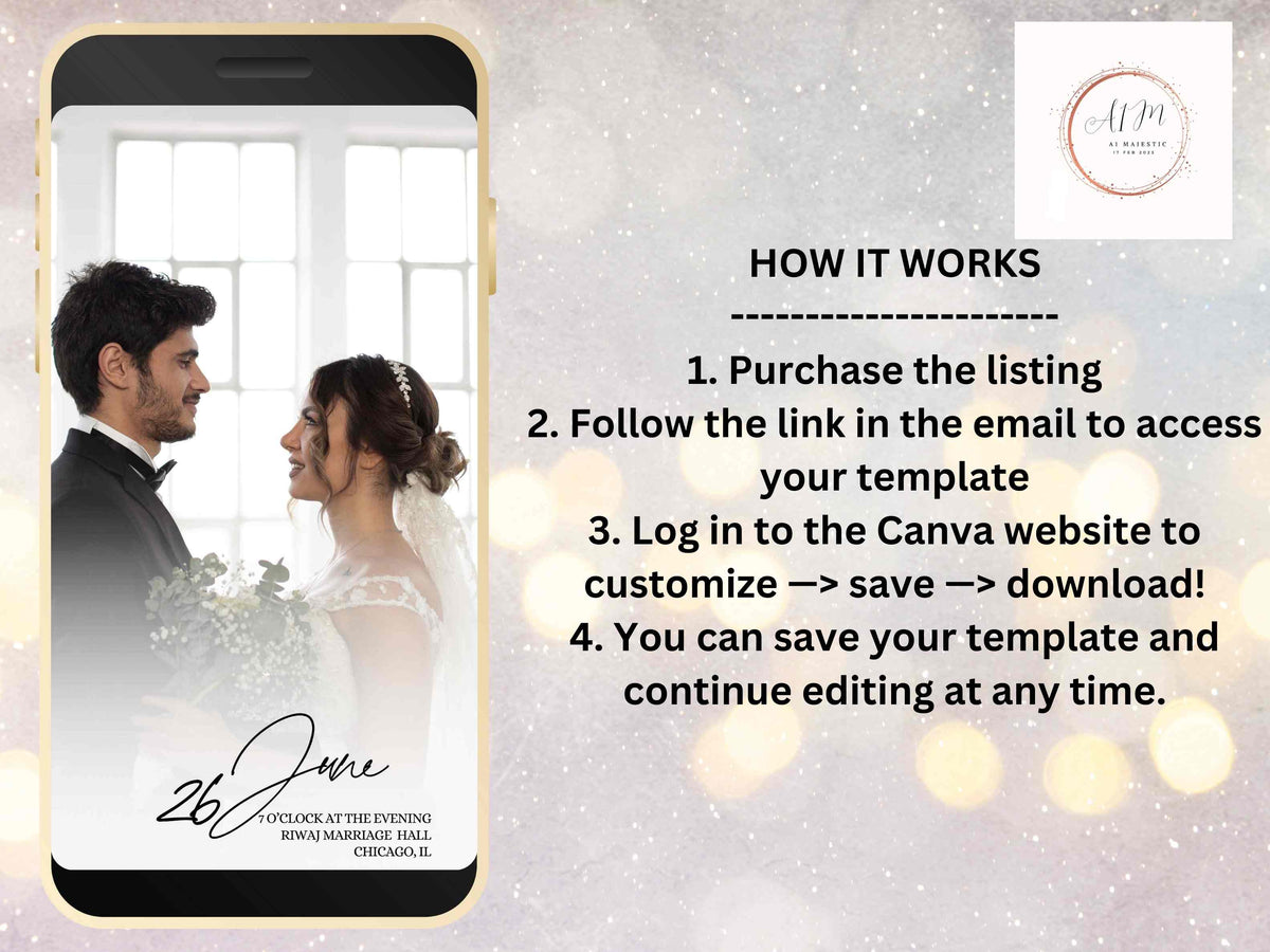 Wedding E-invite Video, Wedding Video Save the Date Template, Animated Wedding Invitation, Editable Digital Wedding Invite. WEI50