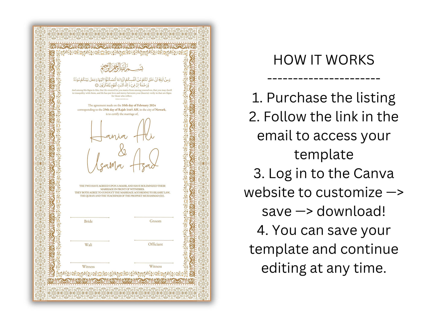 Nikkah Contract, Islamic Wedding Contract, Muslim Nikkah Certificate 11 x 17, Template, Instat Download. NN211