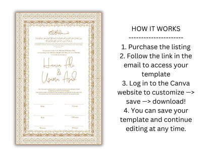 Nikkah Contract, Islamic Wedding Contract, Muslim Nikkah Certificate 11 x 17, Template, Instat Download. NN211