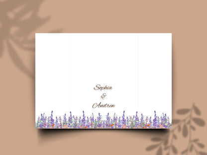 Elegant Floral Wedding Invitation with Timeline & Details | Purple Lavender Watercolor Template | Printable Reception Card. WIB130