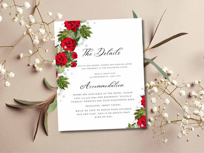 Red rose wedding invitation template set, Printable wedding suite, RSVP card, Details Card. 23