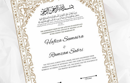 Nikkah nama Template, Contract certificate, Muslim Wedding Certificate. nn96