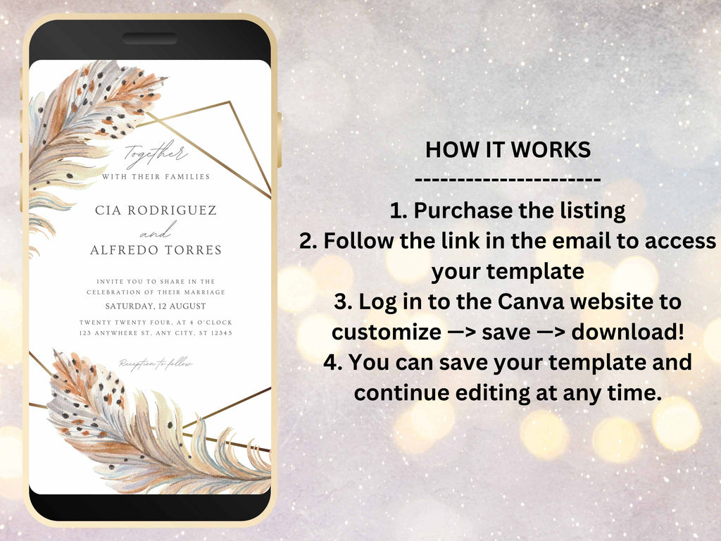 Boho Electronic Wedding Template, Phone Wedding Invitation Electronic, Text Message Invitation, Digital Wedding Invitation, WEI7