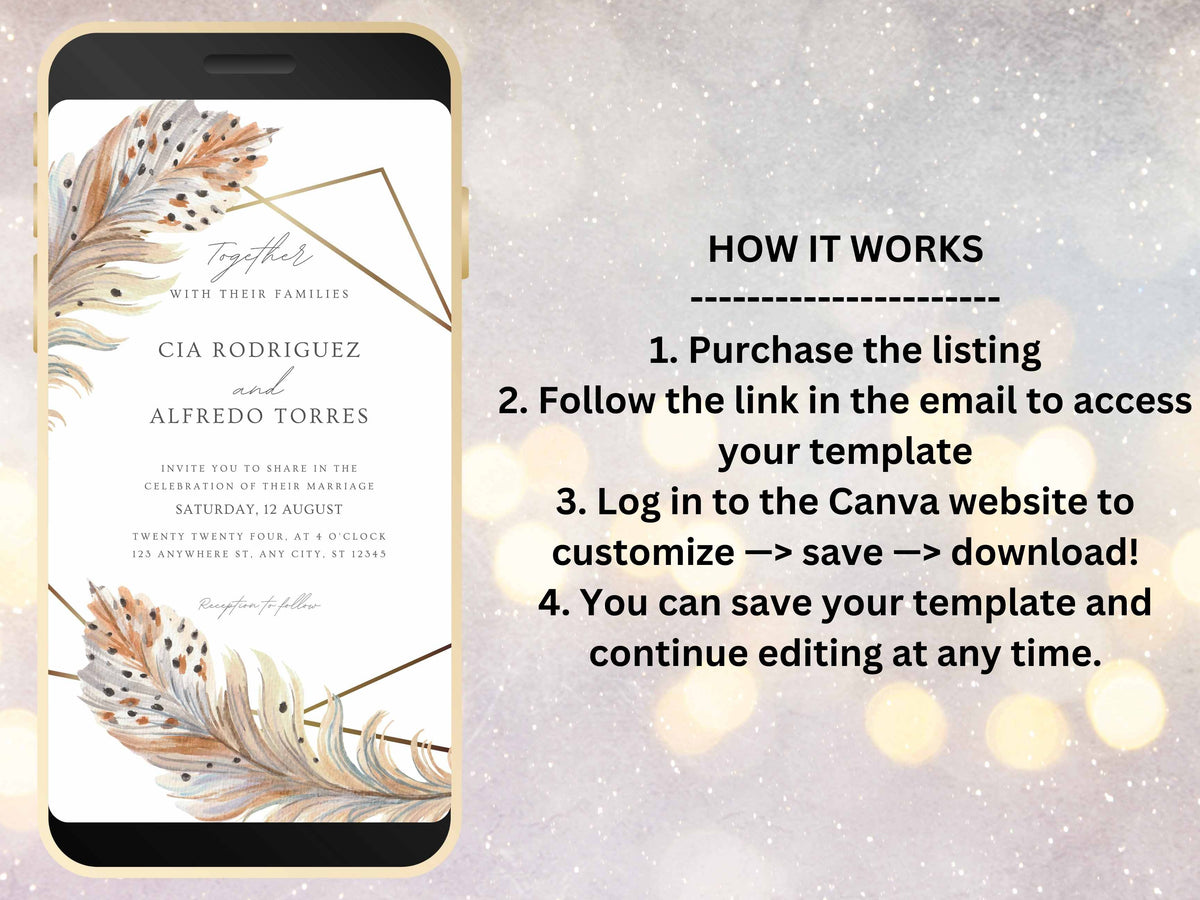 Boho Electronic Wedding Template, Phone Wedding Invitation Electronic, Text Message Invitation, Digital Wedding Invitation, WEI7