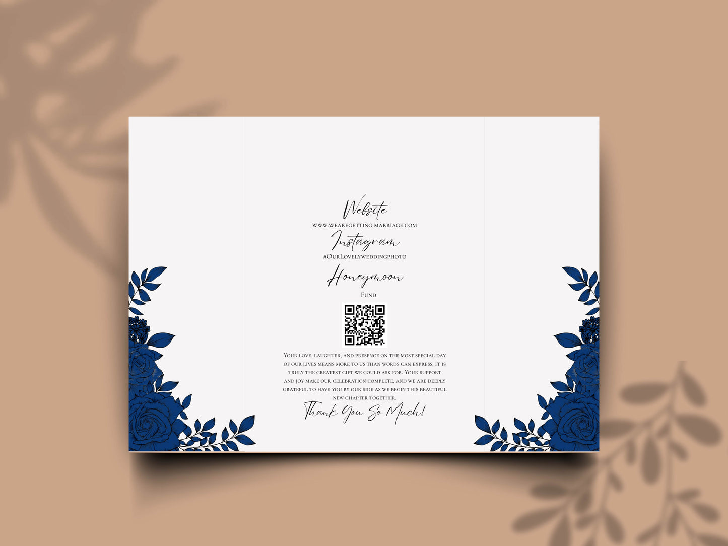 Elegant Gatefold Wedding Invitation | Blue Floral Printable Invite | Modern Ceremony Reception Card | Editable Template. WI133