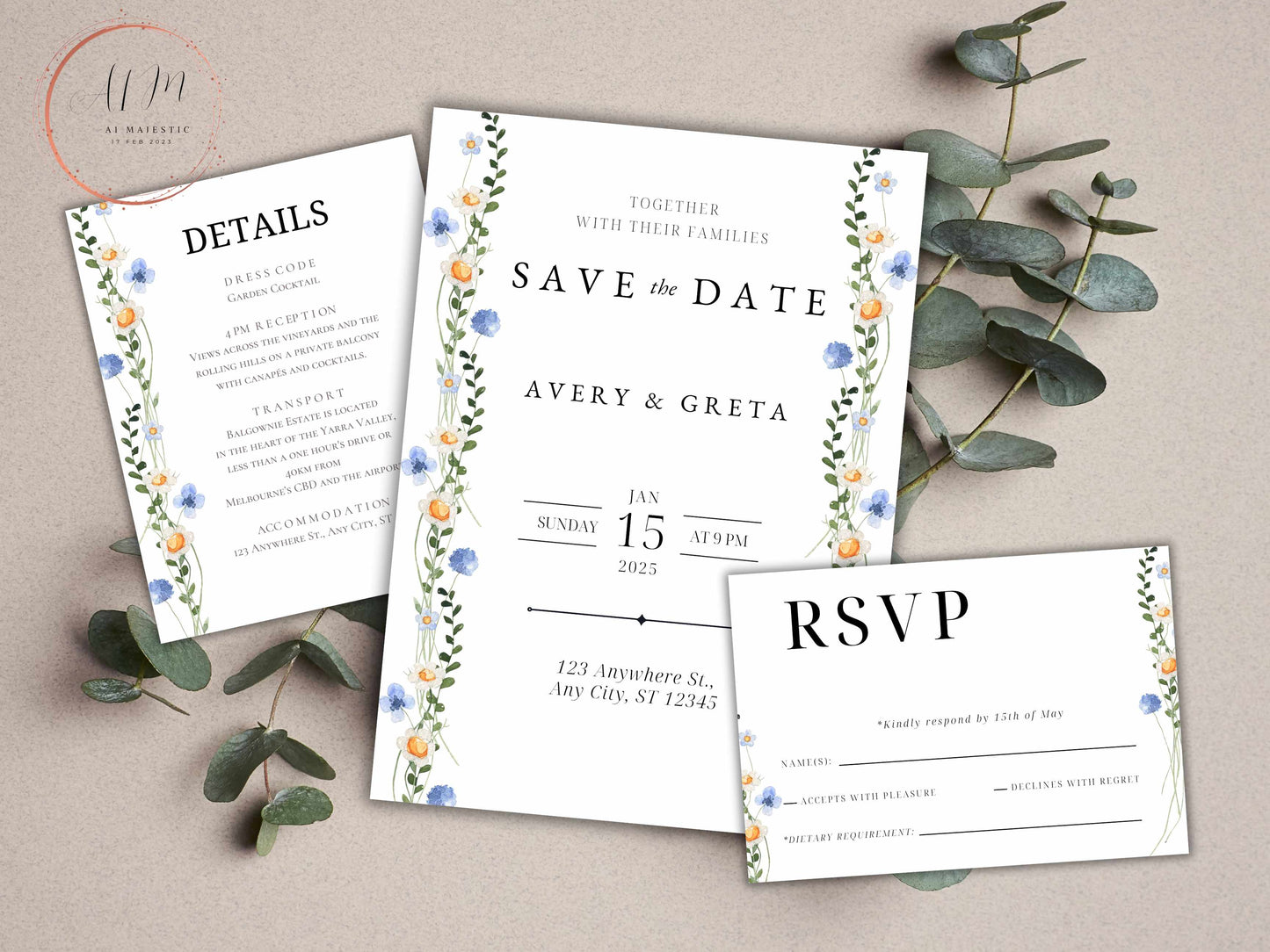 Wildflower Wedding Invitation Template, Printable Wedding Invitation, Wedding Invitation, Edit with TEMPLETT, Digital Download. 29